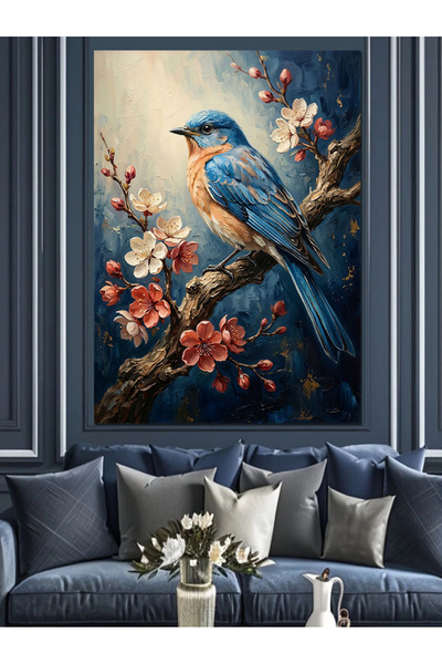 Artmeg Pasăre albastră pe crengă de cireș - Pânză decorativă - Masă din lemn MDF