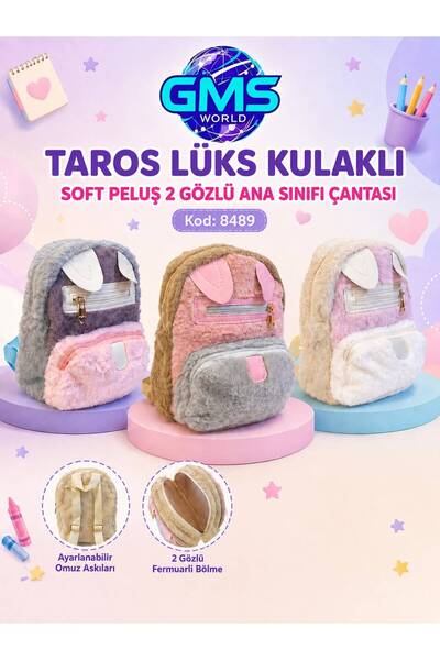 Taros LÜKS KULAKLI SOFT PELUŞ 2 GÖZLÜ ANA SINIFI ÇANTASI