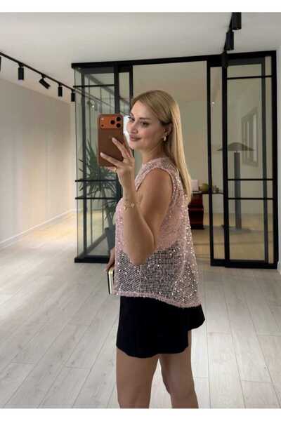 VIORA FASHION Pullu Asimetrik Kesim Kolsuz Bluz