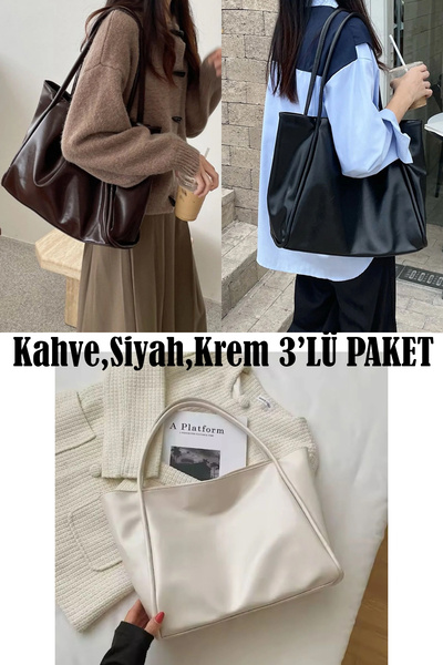 HONEY BAG Brown, Black, Cream 3-Pack Soft Model Women's Shoulder and Shoulder...
