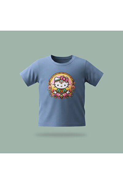 Erays Home Kids' Kitty Yoga Patterned Printed T-Shirt 100% Cotton Single Jers...