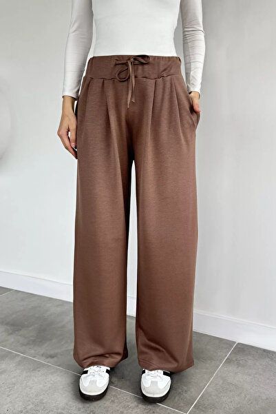 GÜLSELİ Biscuit Women's Pleated Sweatpants with Elastic Waist