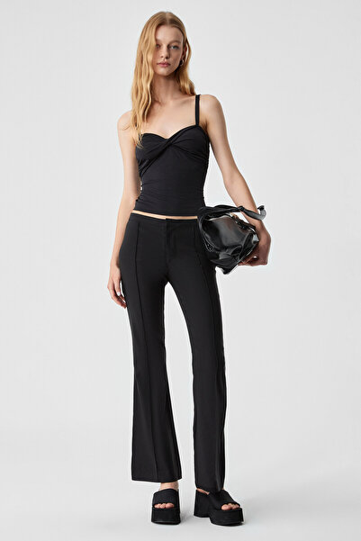 ETHIQUET Efilius Women's Slim Wide Leg Zippered Black Trousers