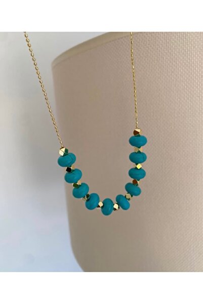 Bade Jewelry Fd Vip Gold Blue Natural Stone Detailed Thin Dorical Anti-Tarnis...