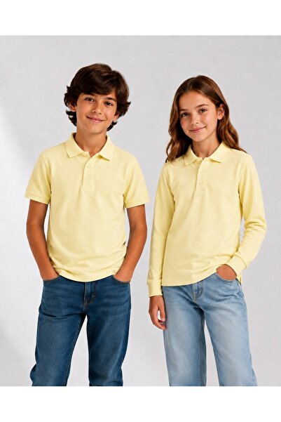The Clover Girls & Boys Unisex Yellow 100% Cotton Polo Collar Long and Short ...