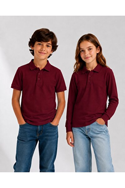 The Clover Girls & Boys Unisex Claret Red 100% Cotton Polo Collar Long & Shor...