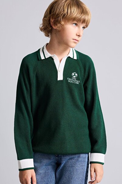 DeFacto Polo Collar Embroidery Detailed Textured Knitwear Sweater for Boys H9...