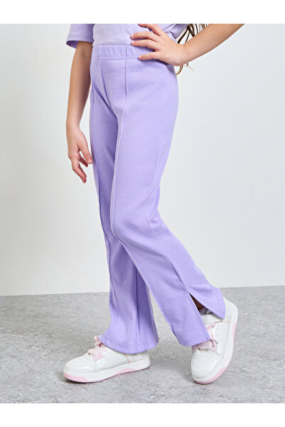 Styli Teen Girls Lilac Solid Side Slit Knitted Fit and Flare Leggings