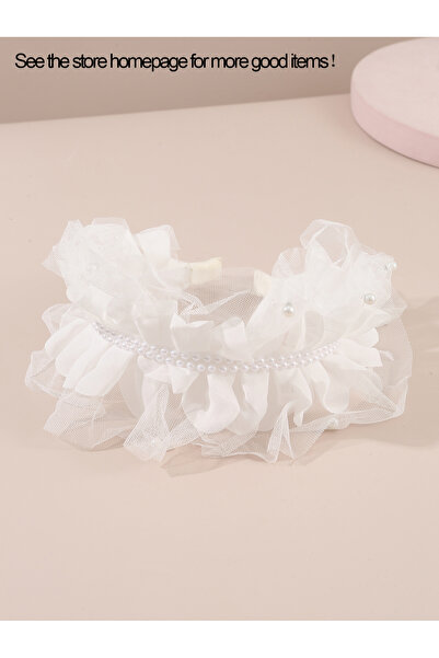 Take Two By Styli Girls White Beads Embellished Ruffle Headband