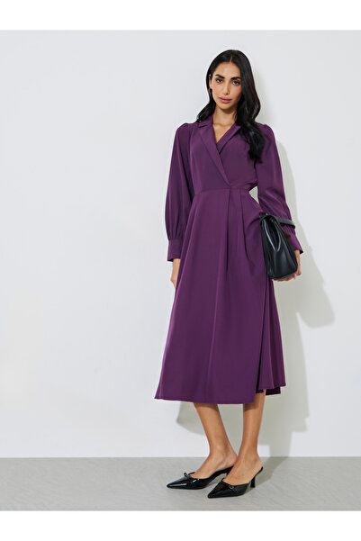 Styli Purple Long Sleeves Blazer Midi Dress