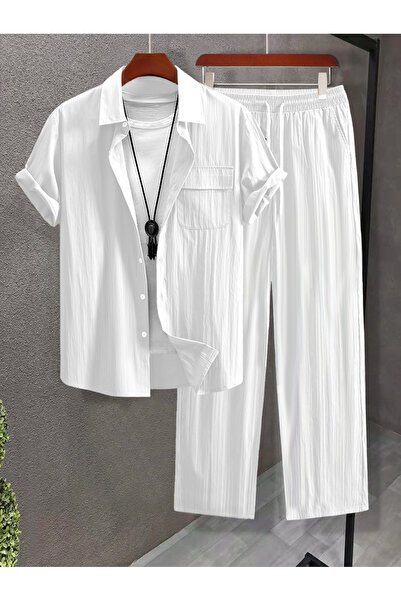 Take Two By Styli Men Plus Size Textured Shirt and Pants Co-ord Set