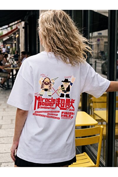 Generic Brand Cartoon Wrestlers & Miracle Power Text,short sleeve,crew neck,1...