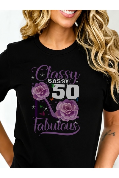 Generic Brand Classy Sassy 50 Fabulous with Purple Roses & High Heel,casual w...