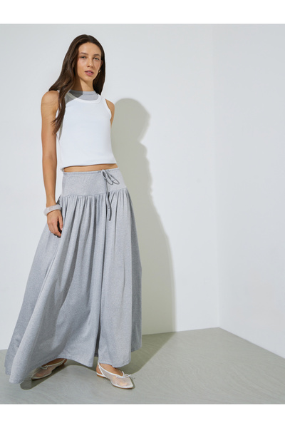Styli Grey Solid A-Line Maxi Skirt