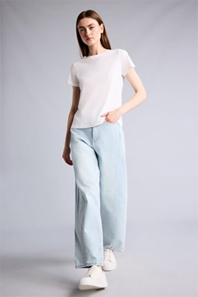 DeFacto 100% Cotton High Waist Wide Leg Pants H8500Ax26Sp