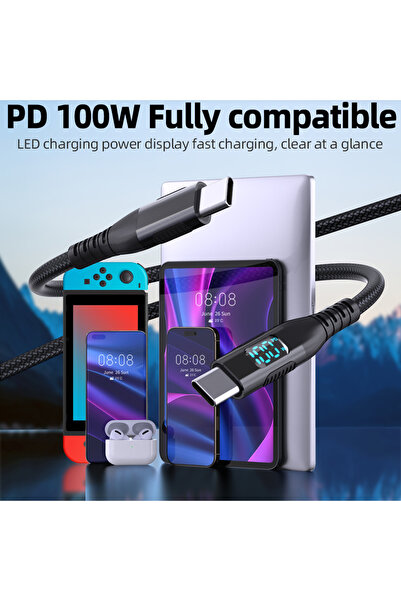 Choice16 3m 1pc black LAIHONEN 1PC/2PCS PD 100W USB-C to C Cable LED Display ...