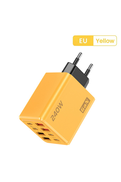 Choice11 Yellow-EU 240W 8 in 1 USB C GaN Desktop Charger Fast Charge Phone Ad...