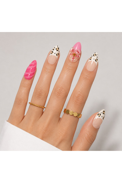 Takma Takma Takma Tırnak Pembe Nail Art Kısa Badem S Beden 15'li El Yapımı Je...