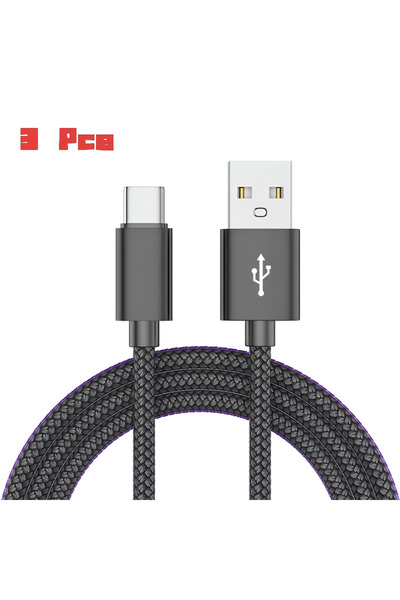 Choice9 1m 3 Pcs BK Nylon Data Cable Fast Charger USB A to Type C Charging Ca...