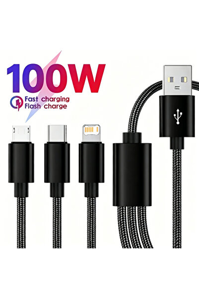 Choice5 1.5m Black 3 in 1 Fast Charging USB Cable For iPhone 13 14 Redmi Mult...