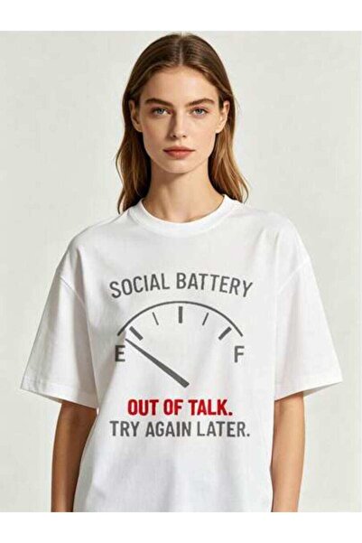 kai22 2026 Spring/Summer New Women's Round Neck "Social Battery" Social Anxie...