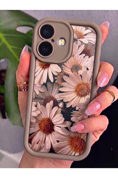 Rivor Apple iPhone 16 Plus Uyumlu Kılıf Kamera Korumalı Vintage Papatya Desen...
