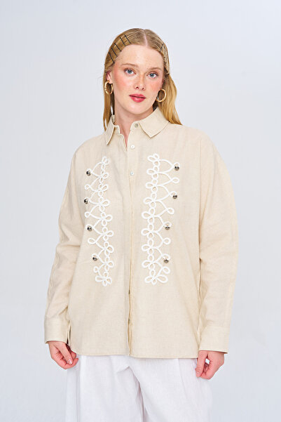 Orfeo Negro Women's Shirt with Embroidery and Decoration Detail on the Front