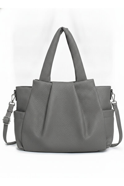 MILANO COLLECTION Geantă damă tip shopper plisată, piele ecologică, baretă de...