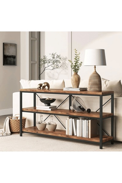 kold concept KC-0199 Endüstriyel Metal Çerçeveli MDF Konsol Masası, 2 Raflı