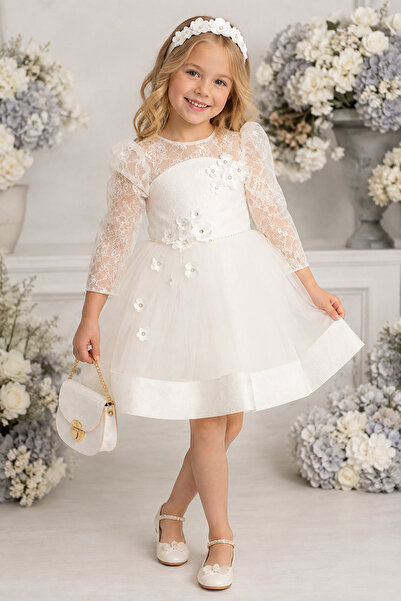 Babyhola Exclusive Design Lace and Stone Detailed Bag and Hairband Girls Even...