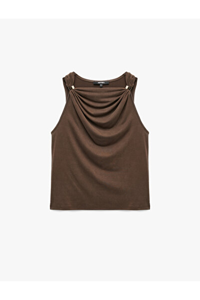 Koton Slim Fit Draped Viscose Degaje Collar Sleeveless Blouse with Metal Acce...