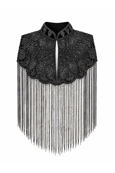 Özge Özgenç Heart Pattern Stone Detailed Premium Cape
