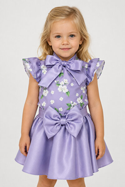 Babyhola Girl's Floral Patterned Satin Special Occasion Double Set 7155