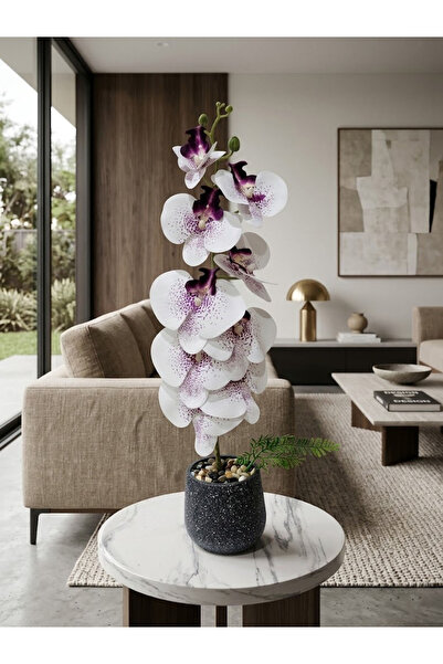 co arma Artificial Orchid Flower with Glass Vase Beautiful and Exquisite Shap...