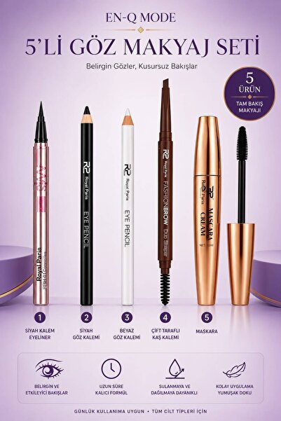 ENQ 5’li Göz Makyaj Seti | Eyeliner, Siyah & Beyaz Göz Kalemi, Çift Taraflı K...