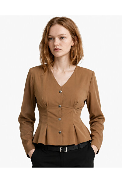 HAKKE Waist-Tied Gold Buttoned Shirt