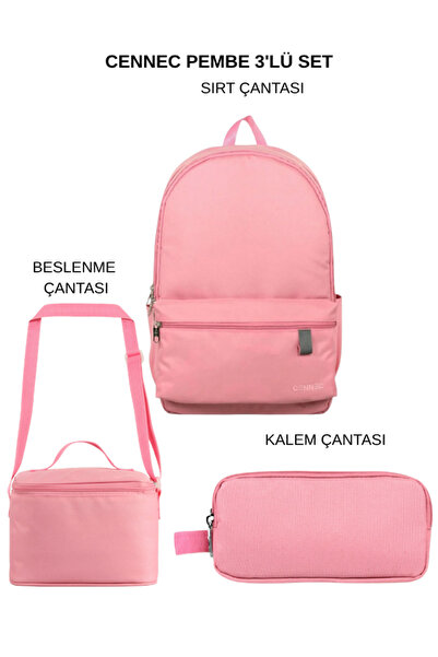 ÜMİT ÇANTA Rucsac Cennec de culoare roz – Geantă de prânz – Set de 3 genți pe...
