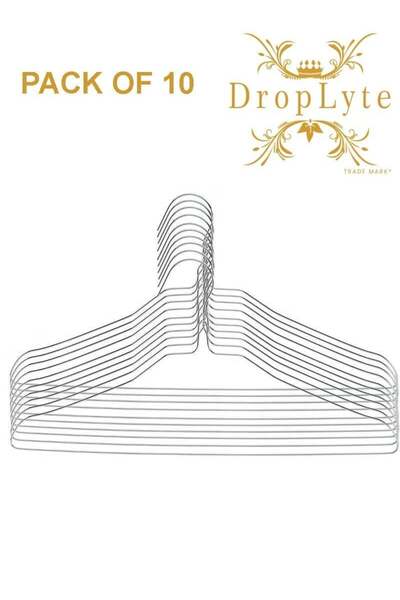Droplyte Metal Wire Hangers, 10 Pack, Silver, Slim and Space-Saving Clothes H...