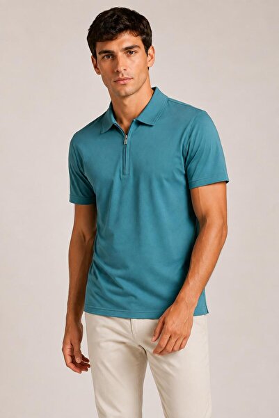 ALEXANDERGARDI Ultra Soft Textured Short Sleeve Zippered Polo Collar T-Shirt