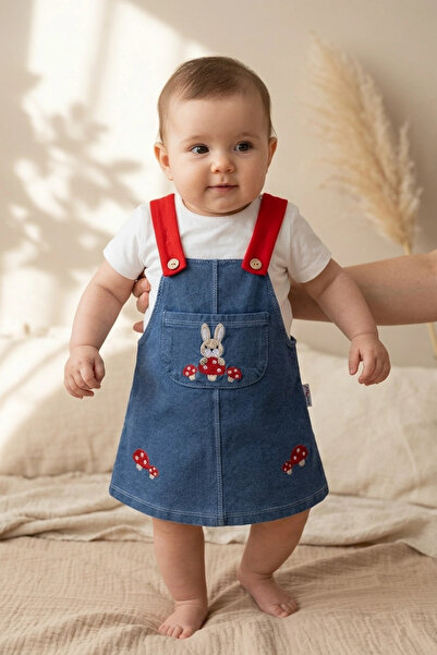 DYZSTAR Baby Girl T.Şan Embroidered Denim Gilet and White T-Shirt 2-Piece Set...