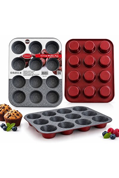Swan Tavă pentru brioșe și muffin 12 forme, oțel carbon, 35 x 26,5 x 2,6 cm