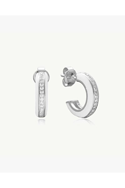 Stemma Jewelry Cercei White Enamel Hoops din Argint 925, cu Zirconiu, Placat ...