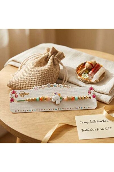 Generic Premium Kids Unicorn Rakhi Bracelet with Roli Chawal