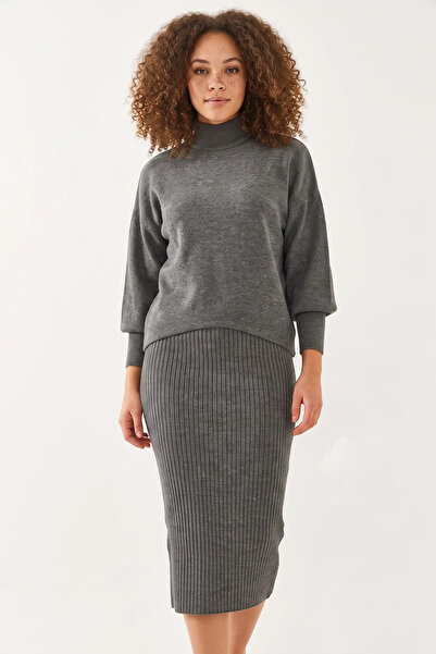 Şeker Portakalım Women's Double Knitwear Anthracite Set