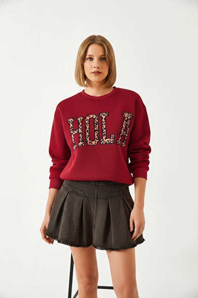 Efnaz style Women's Leopard Embroidered Three-Thread Embroidered Sweatshirt C...