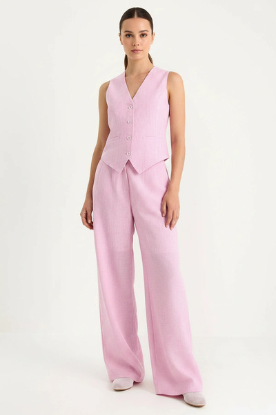 Efnaz style Women's High Waist Lined Vest Pink Bottom-Top Set