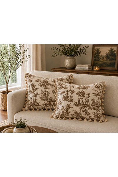 linea natura home Duck Kumaş Fransız Köylüler Desenli Dekoratif Püsküllü Kırl...