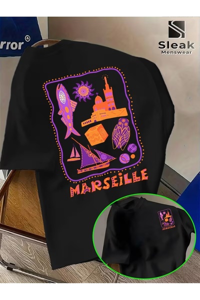 AEMİ Μπλουζάκι Unisex Marseille με στάμπα και λαιμόκοψη ποδηλάτου σε μεγάλο μ...