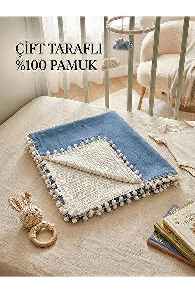 Valora Concept Çift Taraflı Ponponlu Müslin Pike Battaniye %100 Pamuk 80cmx80cm