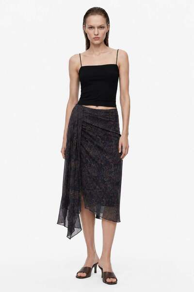 HAKKE Women's Patterned Asymmetrical Cut Chiffon Skirt
